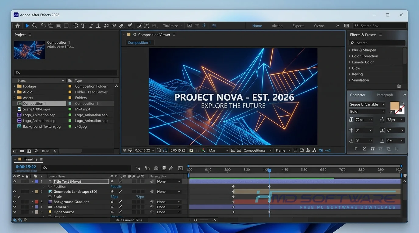 Adobe After Effects 2026 Workflow screen capture by HMD Software