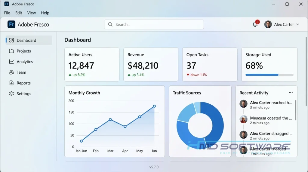 Adobe Fresco 2026 5.7.0 dashboard screen by HMD Software