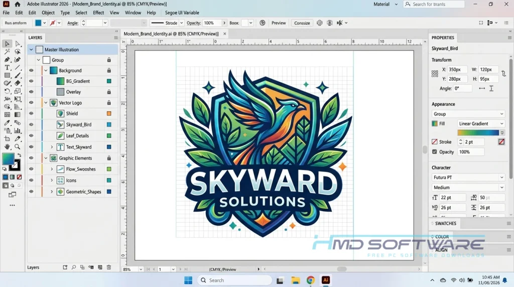 Adobe Illustrator 2026 30.0 workspace complete by HMD Software
