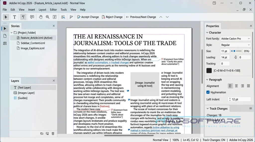Adobe InCopy 2026 main workspace by HMD Software