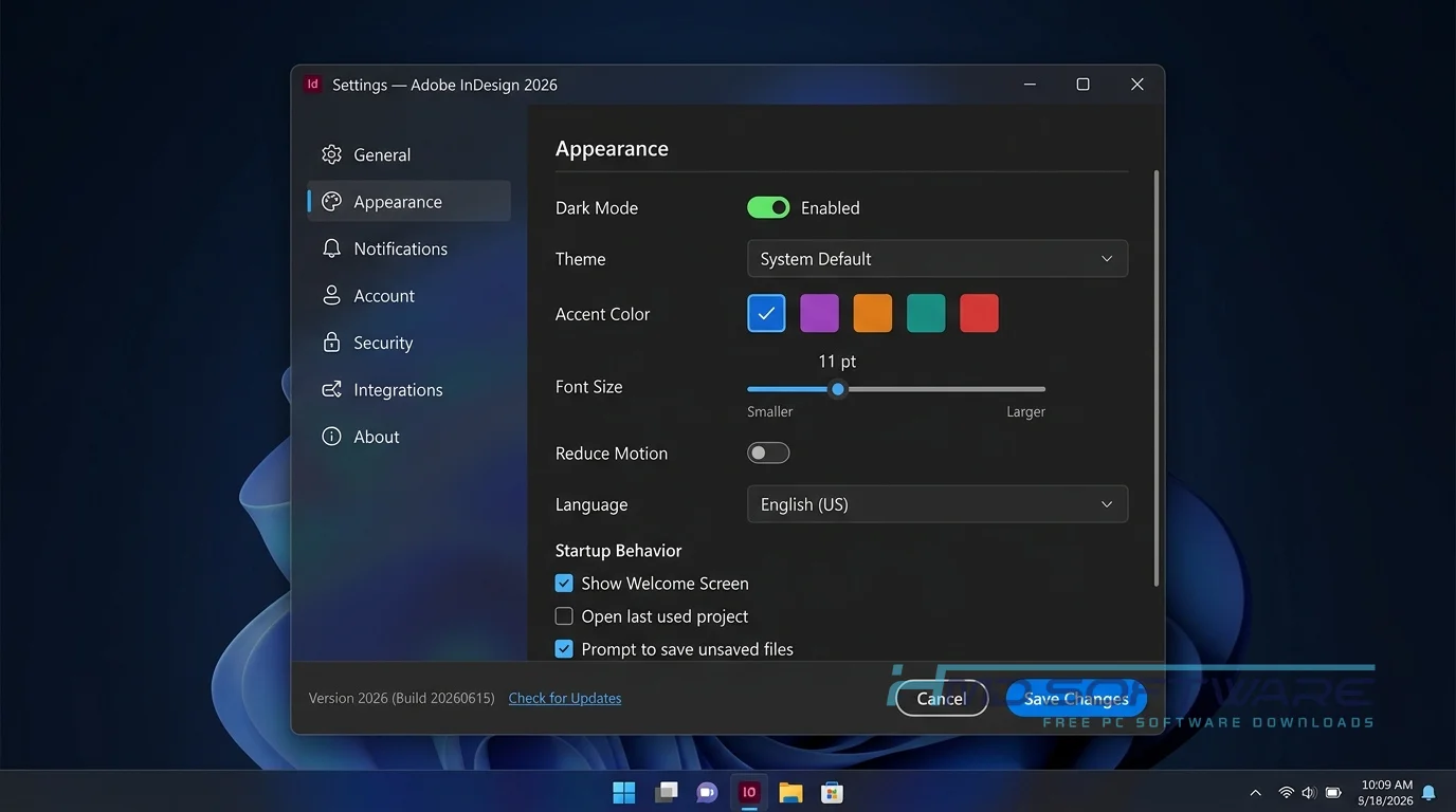 Adobe InDesign settings window by HMD Software