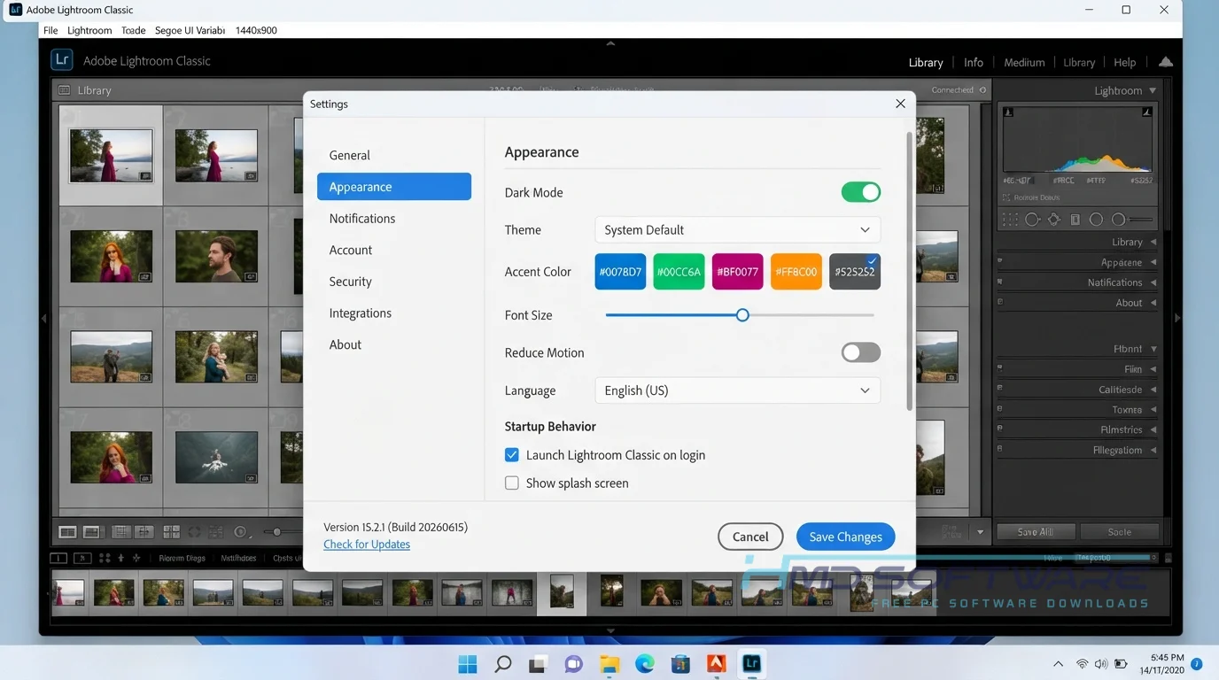 Adobe Lightroom Classic 15.2.1 settings screen capture of by HMD Software
