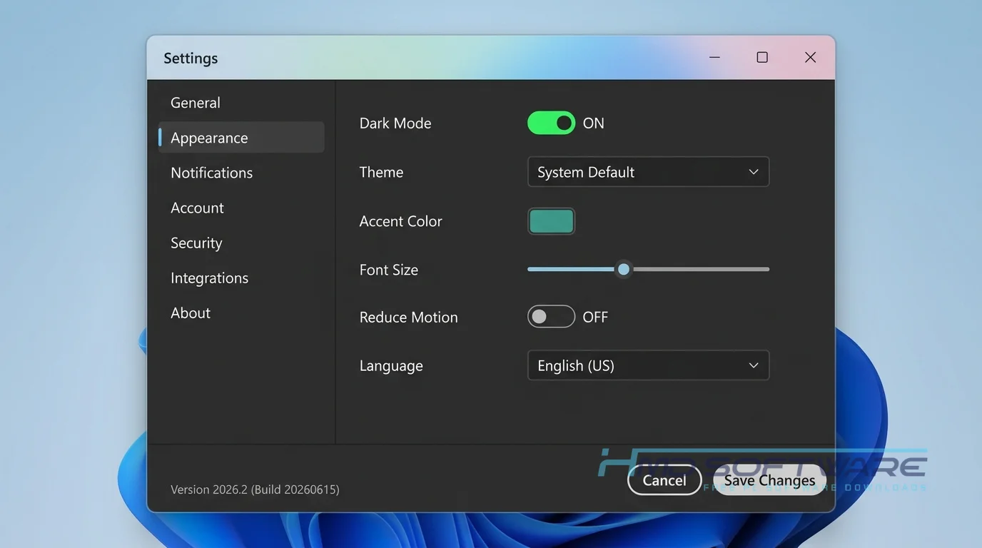 Adobe Photoshop Elements 2026.2 settings screen by HMD Software