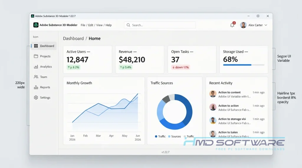 Adobe Substance 3D Modeler 2026 dashboard by HMD Software