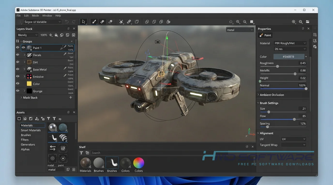 Adobe Substance 3D Painter 2026 12.0.2 main workspace by HMD Software