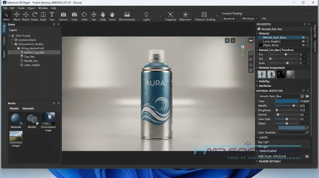 Adobe Substance 3D Stager 2026 3.1.8 workspace by HMD Software