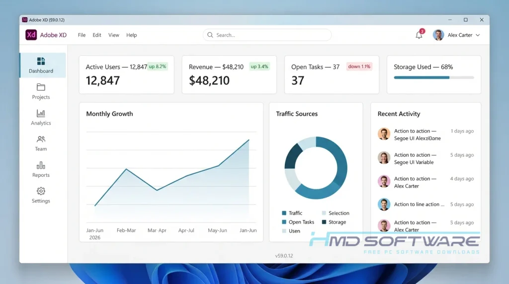 Adobe XD 59.0.12 dashboard by HMD Software