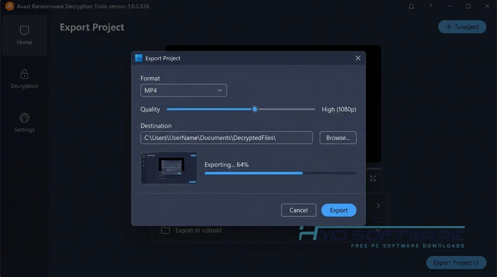 Avast Ransomware Decryption Tools 1.0.0.826 export modal by HMD Software