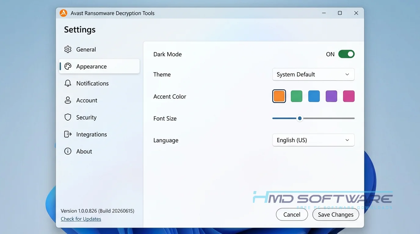Avast Ransomware Decryption Tools 1.0.0.826 setting by HMD Software