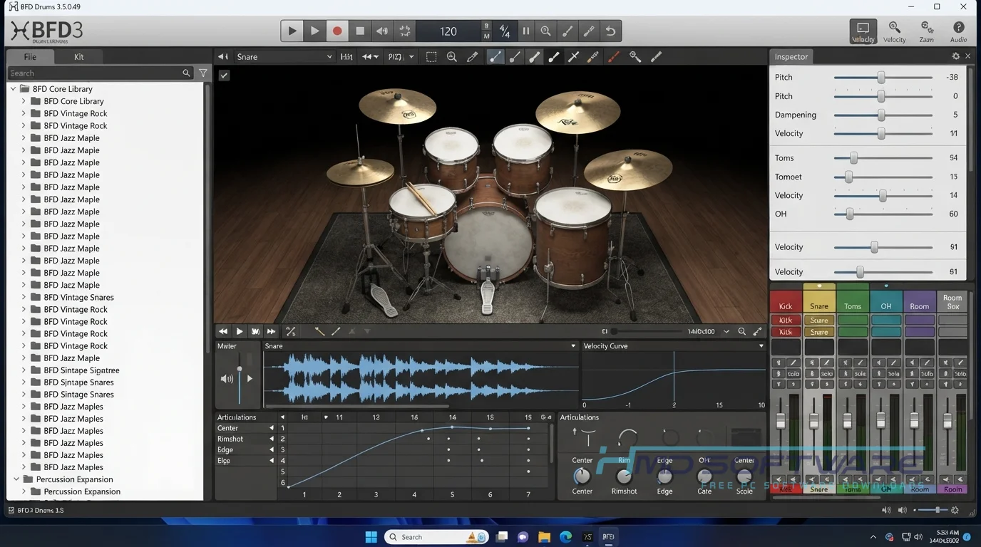BFD Drums BFD3 3.5.0.49 workspace screen capture by HMD Software