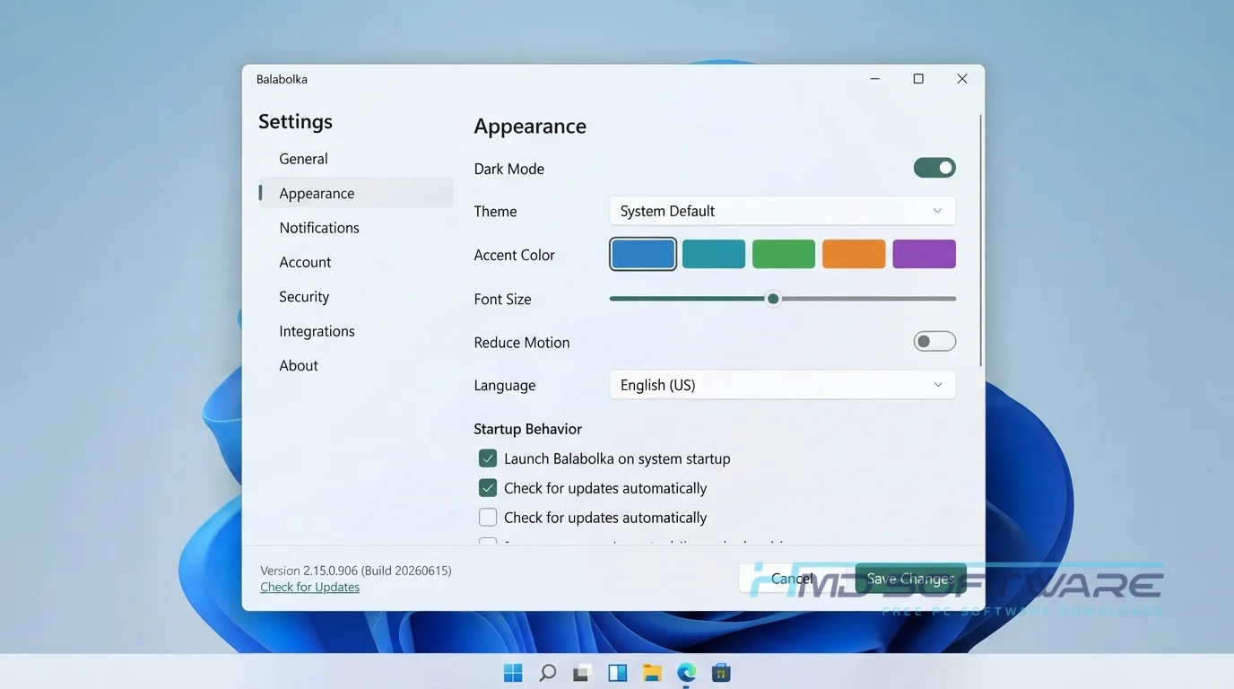 Balabolka 2026 settings window appearance by HMD Software