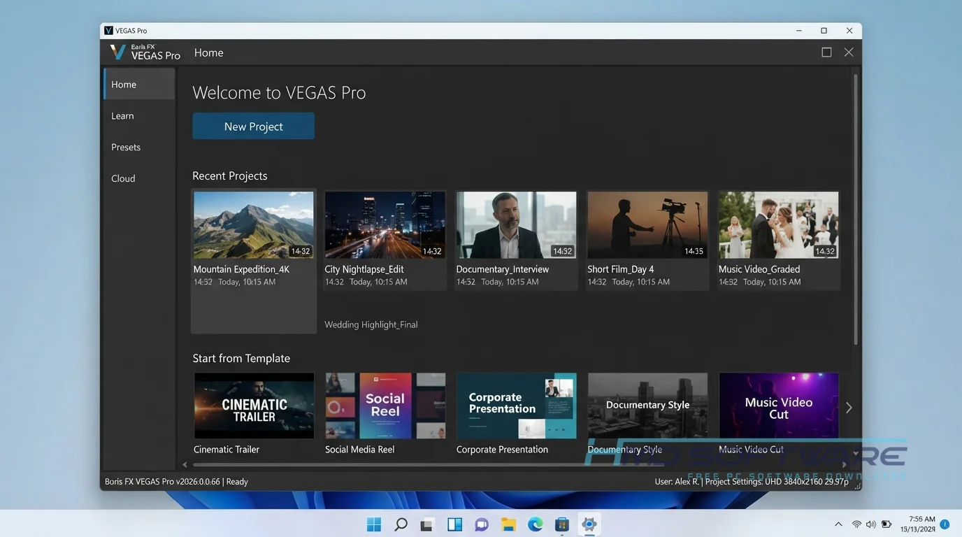 Boris FX VEGAS Pro 2026.0.0.66 Home Screen UI by HMD Software