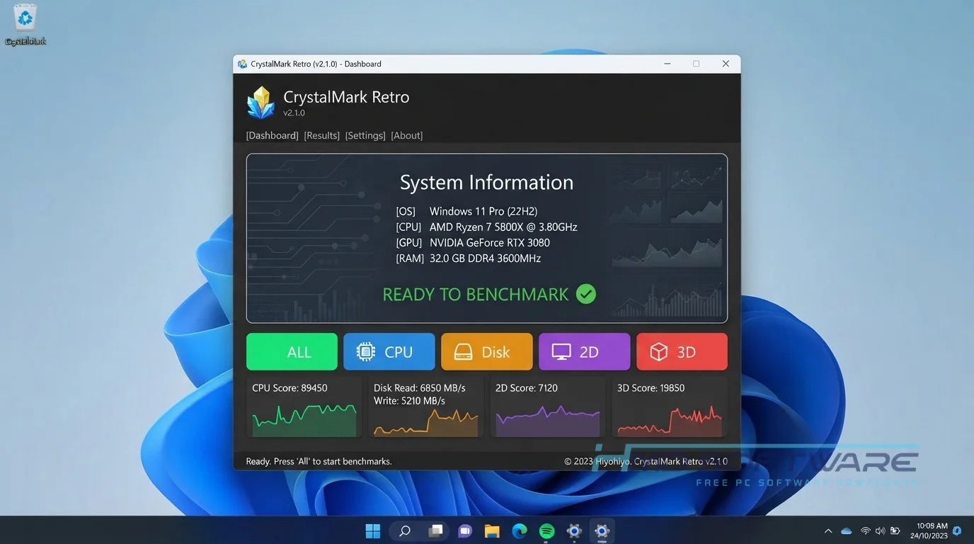 CrystalMark Retro 2.1.0 Dashboard screenshot by HMD Software