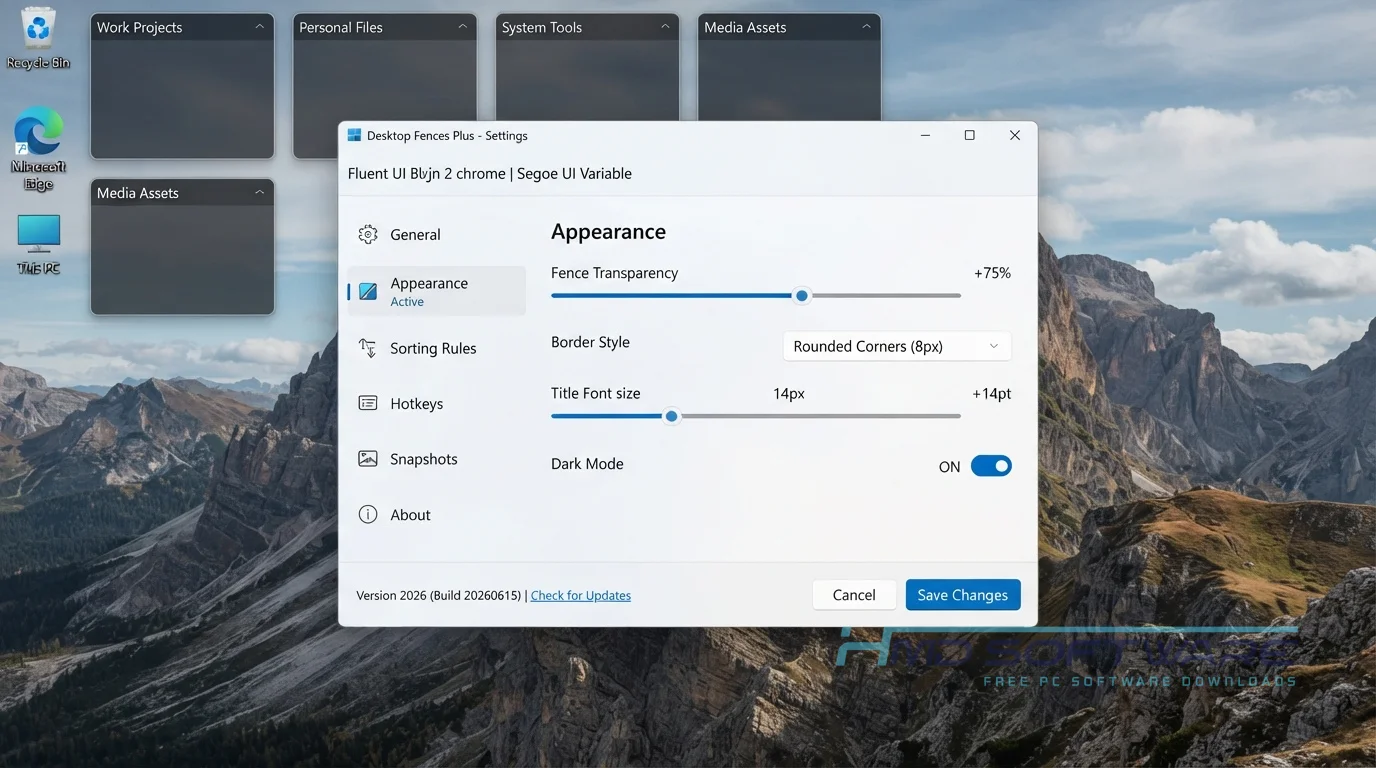 Desktop Fences Plus settings window by HMD Software
