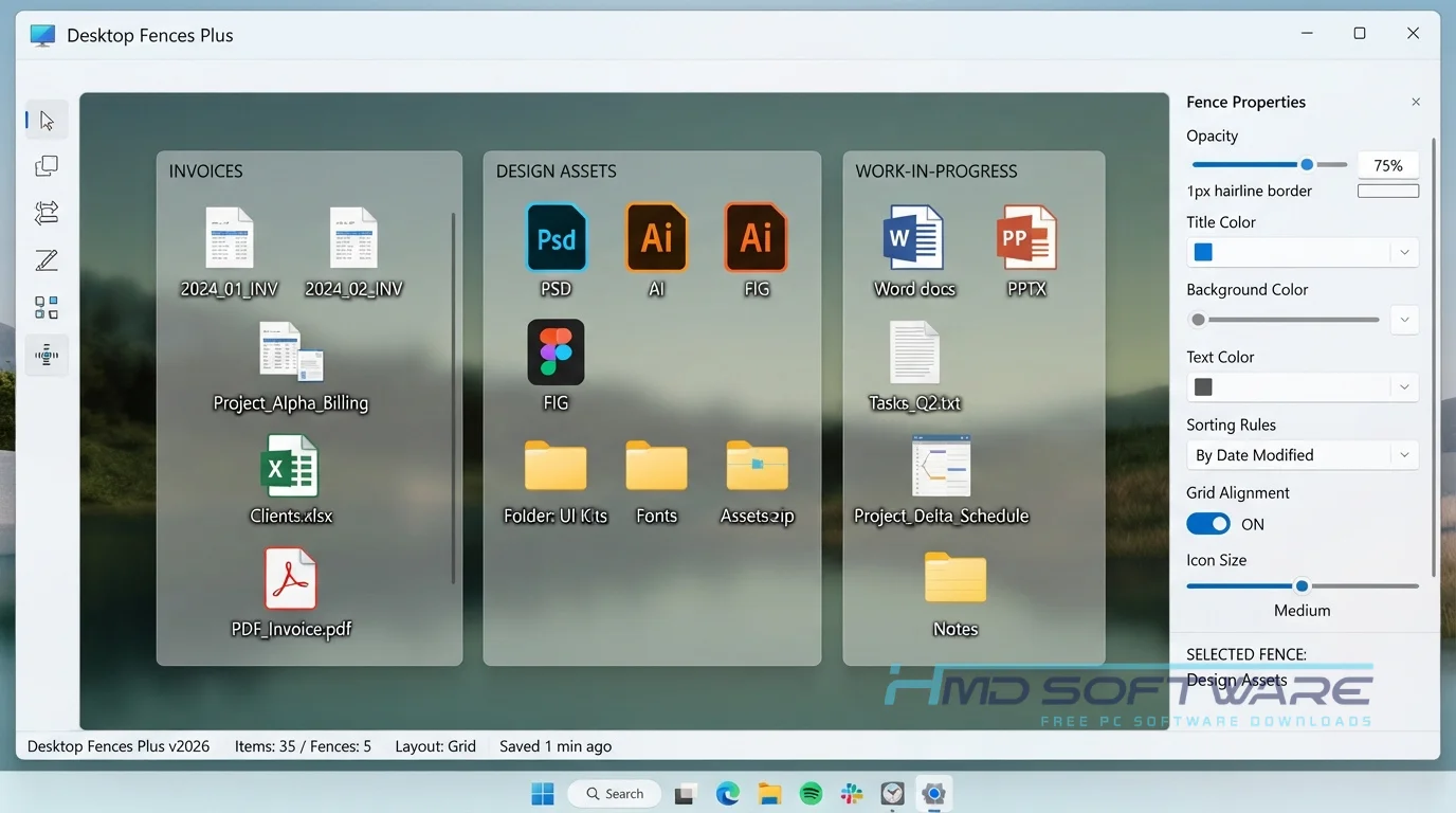 Desktop Fences Plus workspace screen by HMD Software