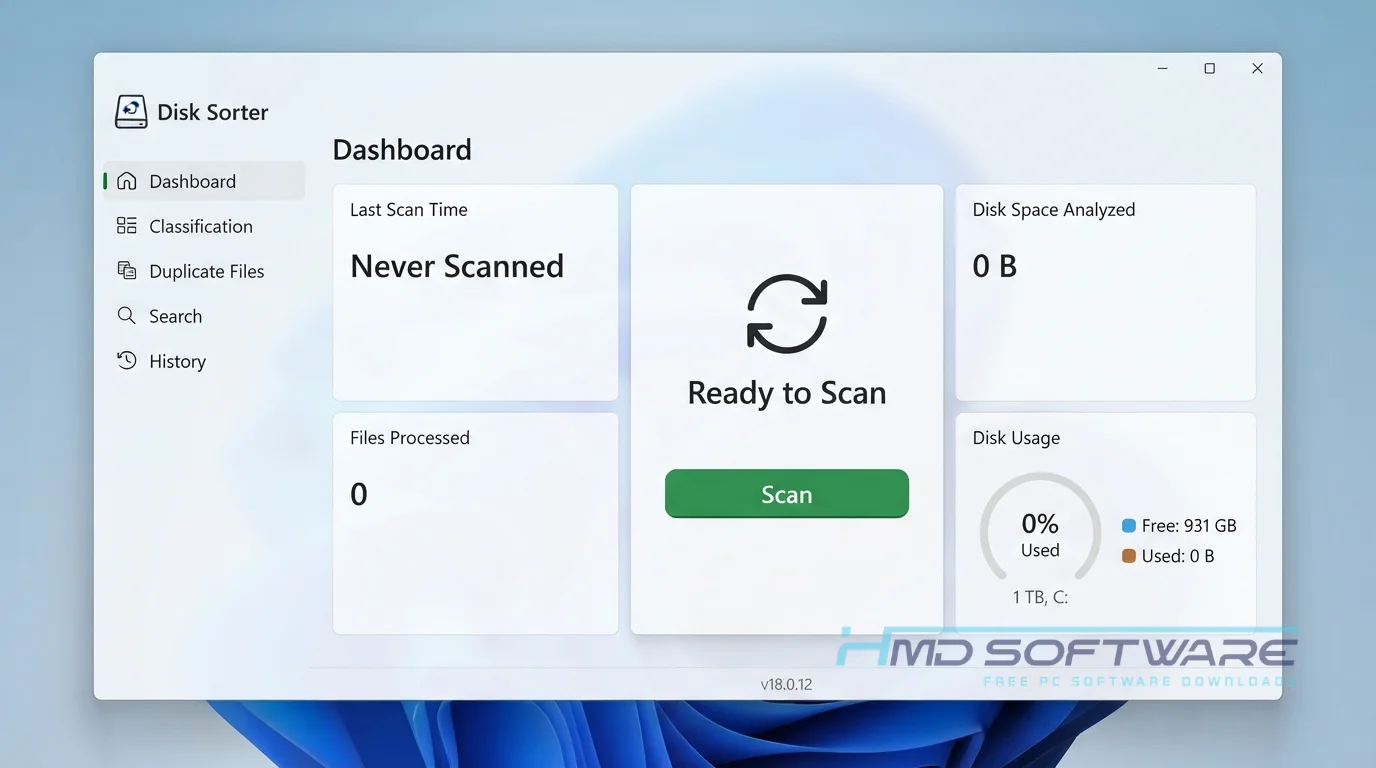DiskSorter 2026 18.0.12 application Dashboard UI by HMD Software
