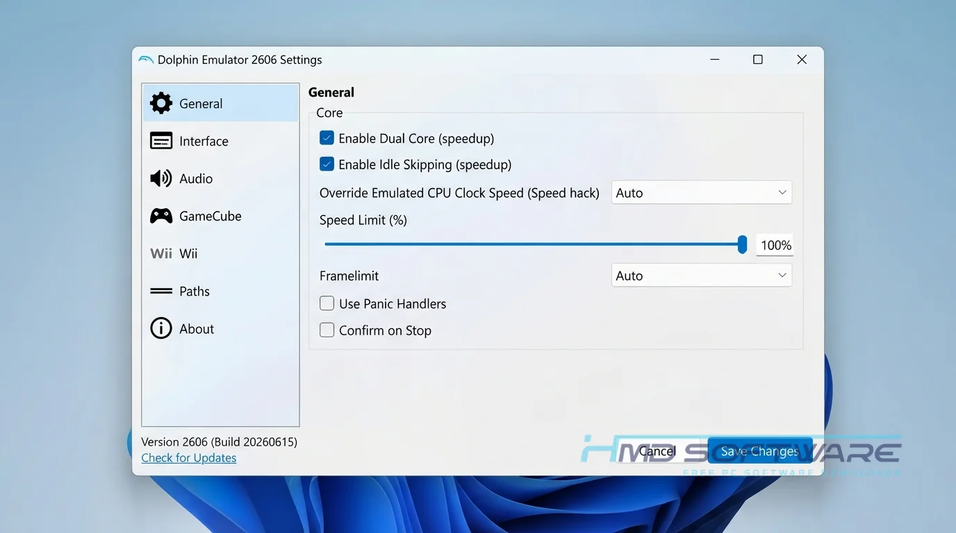Dolphin Emulator settings window by HMD Software