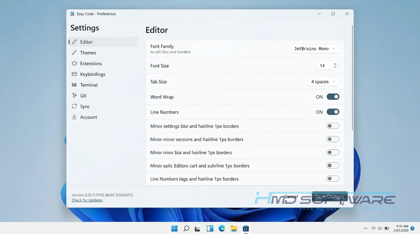 Easy Code settings window by HMD Software