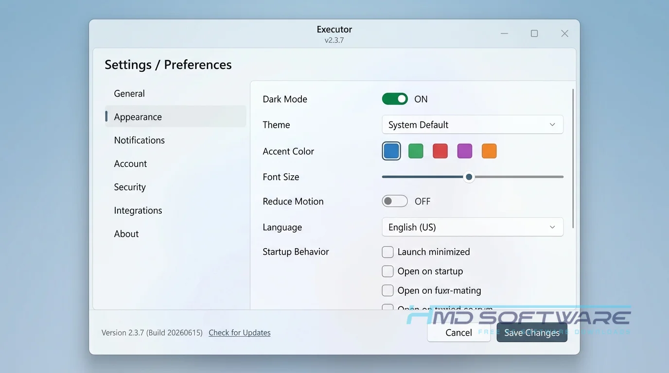 Executor app Settings by HMD Software