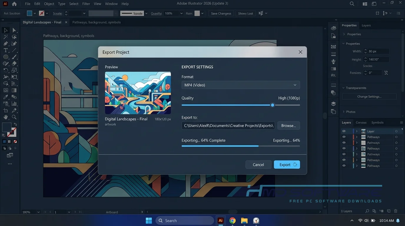Export modal active progress bar Adobe Illustrator 2026 30.0 by HMD Software