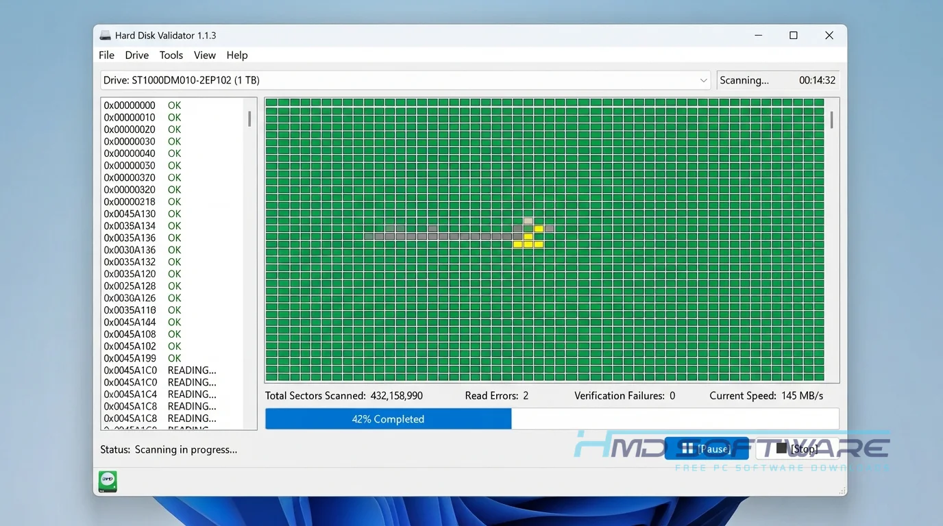Hard Disk Validator drive scan by HMD Software