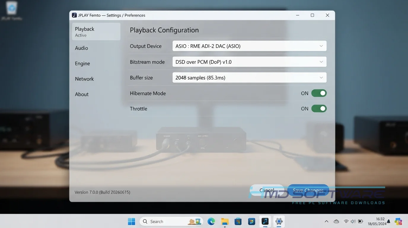 JPLAY Femto settings window by HMD Software