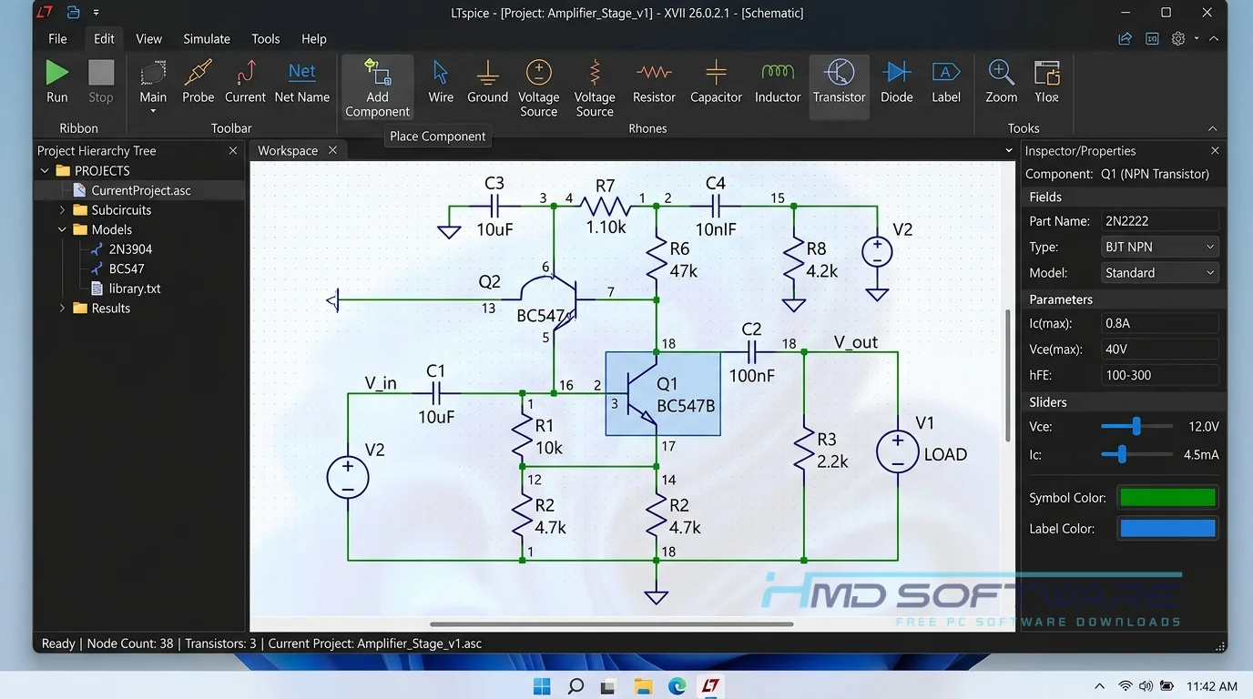 LTspice 2026 schematic editor workspace by HMD Software