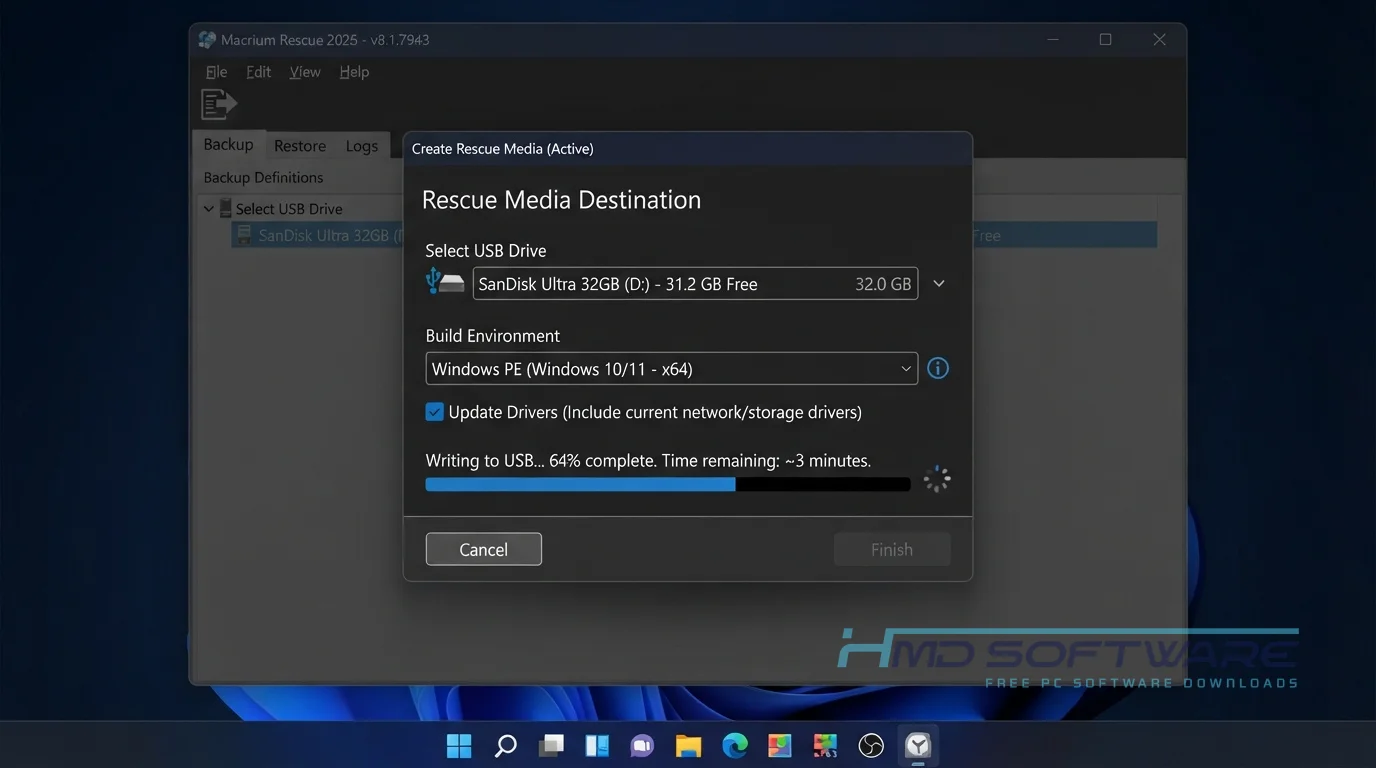 Macrium Reflect Rescue creating media export by HMD Software