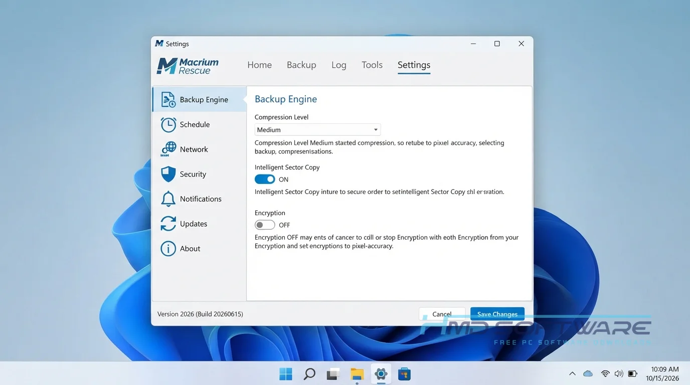 Macrium Rescue settings window by HMD Software