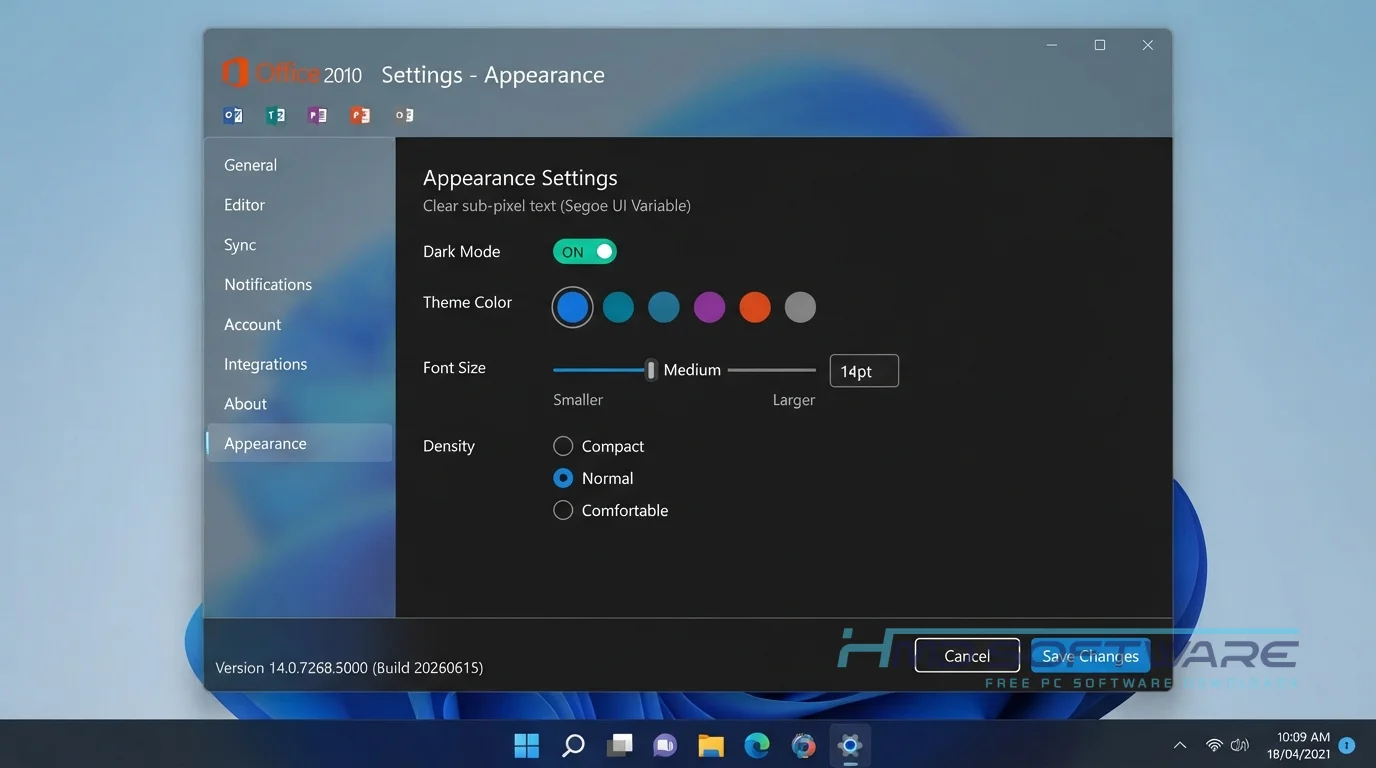 Microsoft Office 2010 Pro Plus 14.0.7268.5000 Productivity app settings interface by HMD Software