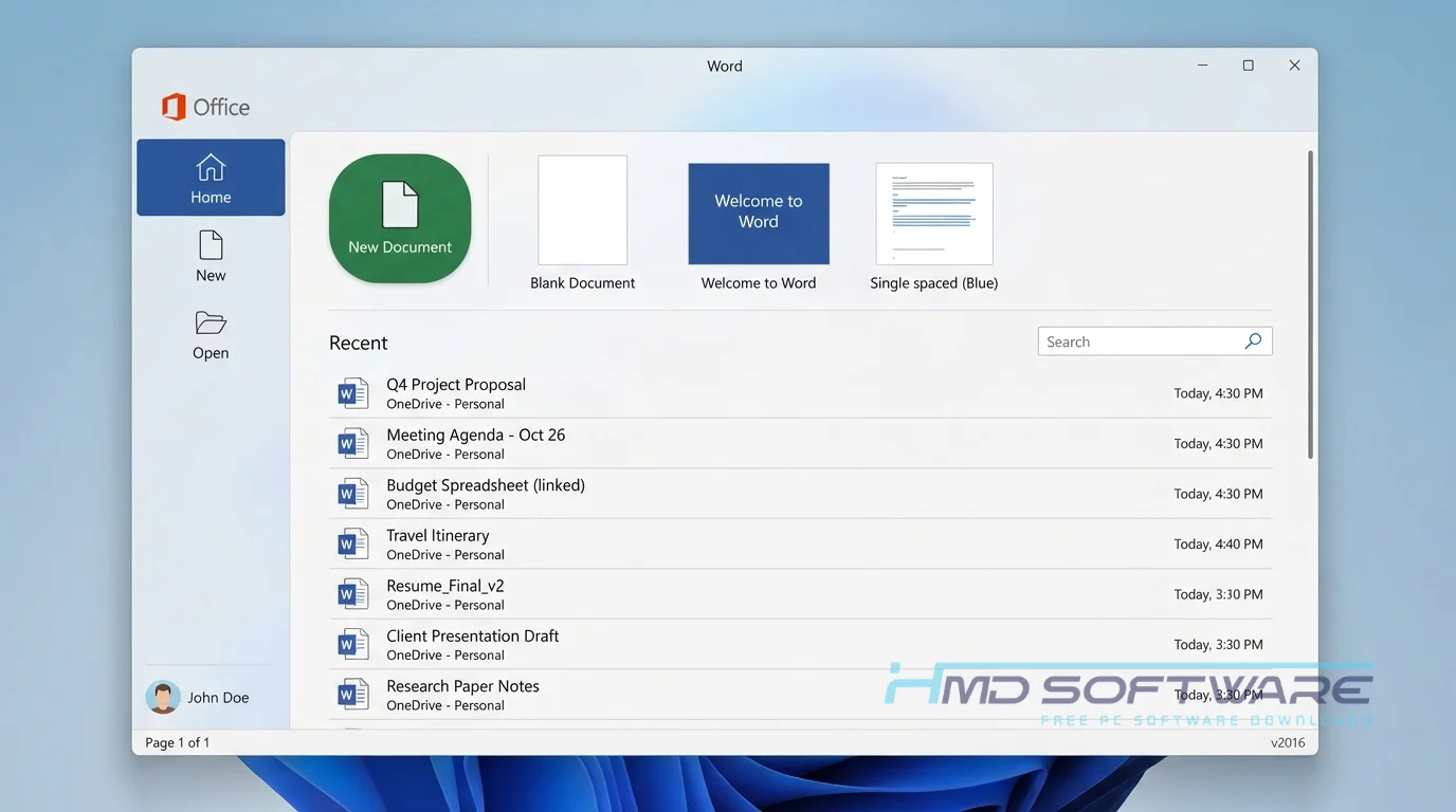 Microsoft Office 2016 Home Dashboard by HMD Software