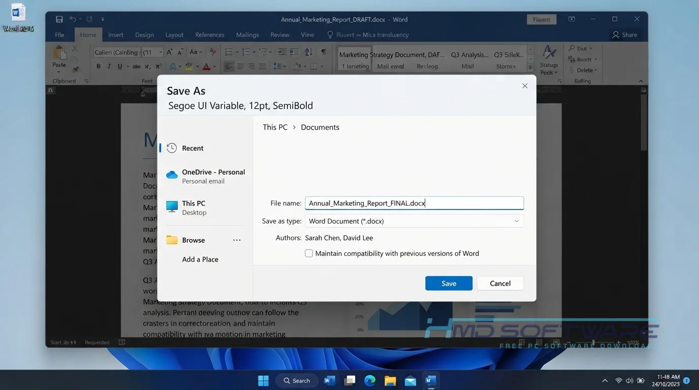 Microsoft Office 2016 Save As modal dialog by HMD Software