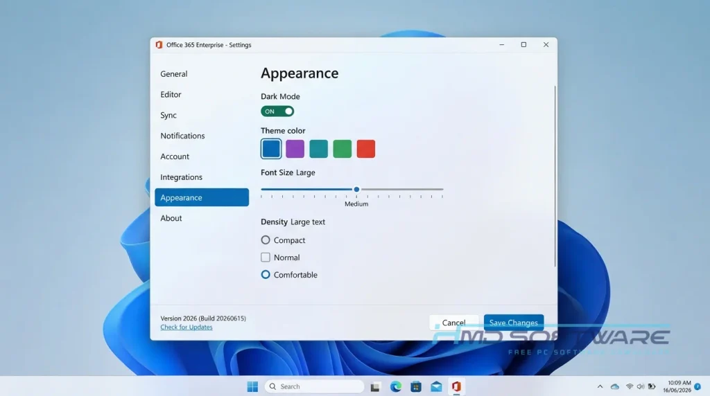 Office 365 settings interface by HMD Software