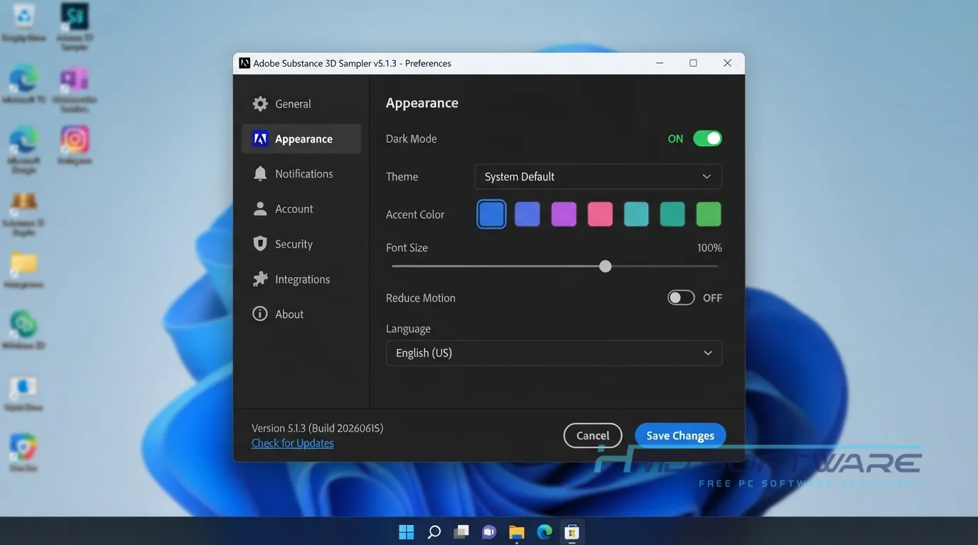 Settings Appearance Adobe Substance 3D Sampler 2026 by HMD Software
