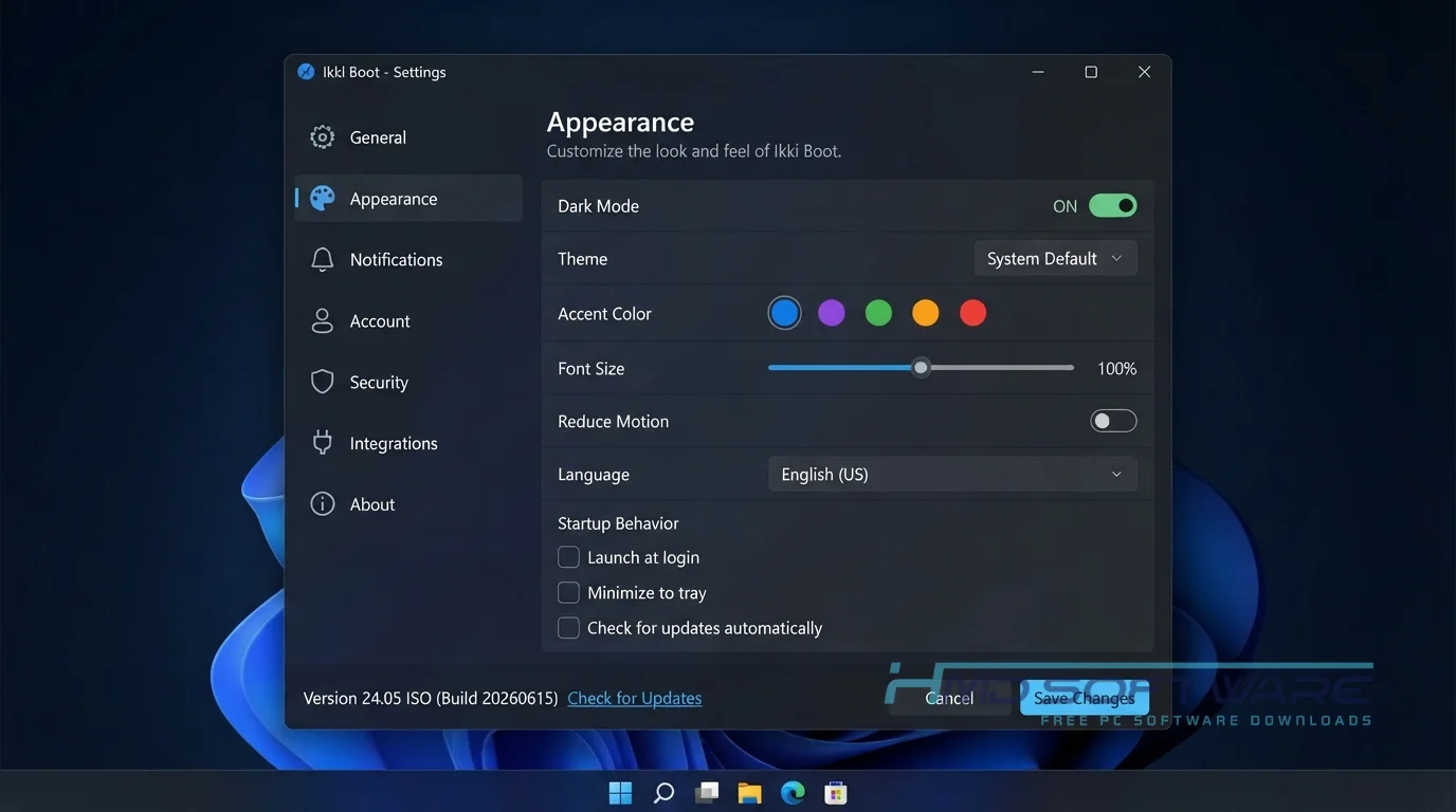 Settings screen Ikki Boot 24.05 by HMD Software