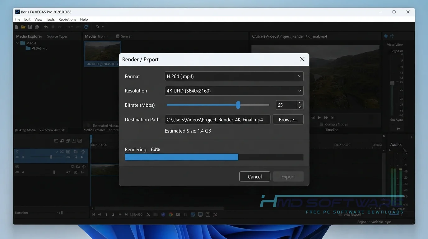 VEGAS Pro render dialog by HMD Software