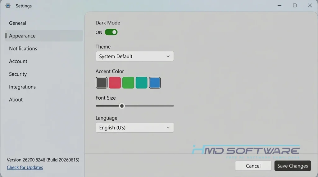 Windows 11 Settings screen capture by HMD Software