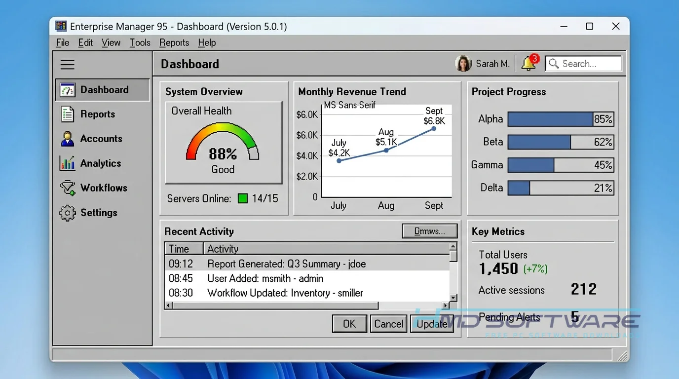 Windows 95 Electron App 5.0.1 Dashboard by HMD Software