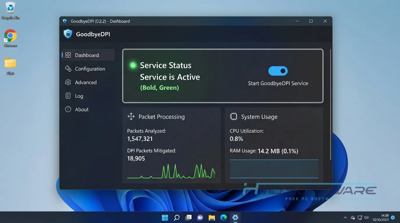 goodbyedpi 0.2.2 dashboard Windows 11 by HMD Software